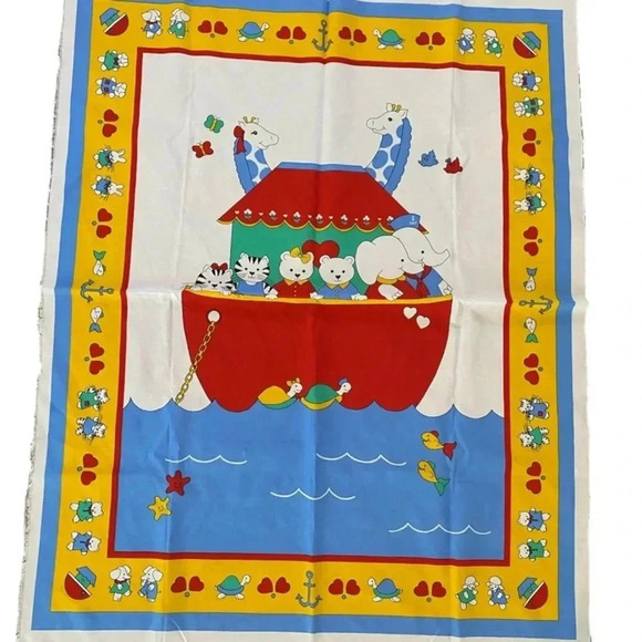 Vintage Nursery Baby Blanket DIY Fabric Noah’s Ark - Picture 1 of 6